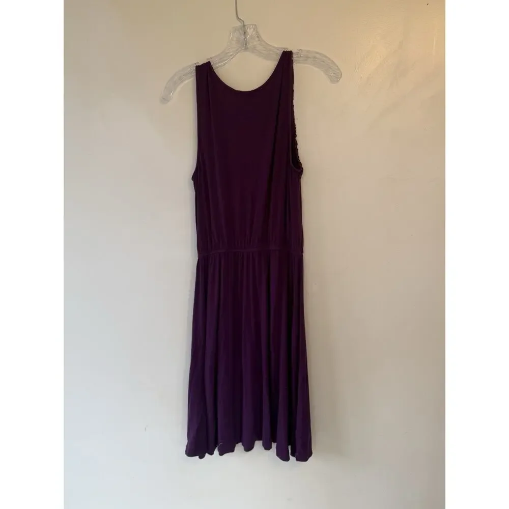 LOFT Purple Ruffle Strappy‎ Sleeveless Scoop Neck Knee Length A-Line Dress M